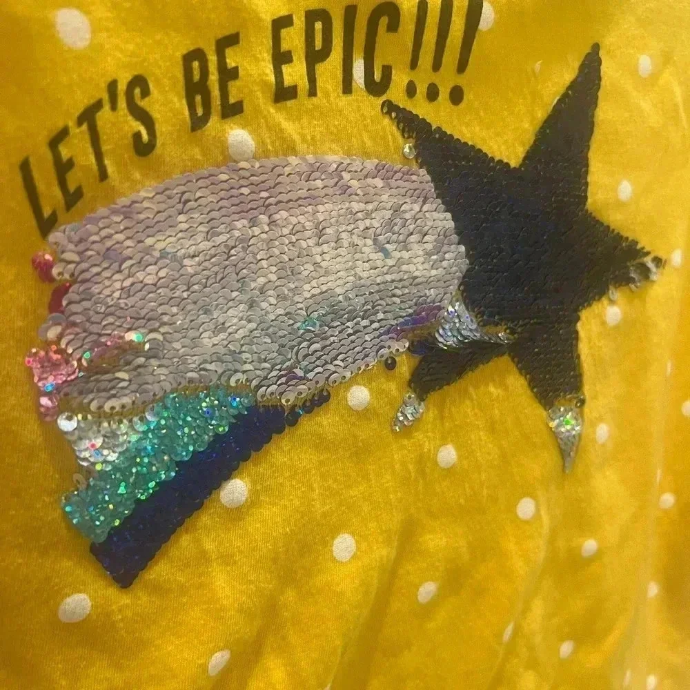 Gap kids sequin flipsy tee shirt yellow polka dot star epic medium